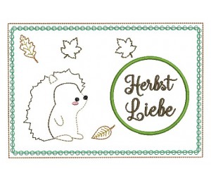 ITH Stickdatei - Mug Rug Herbstliebe Igelchen